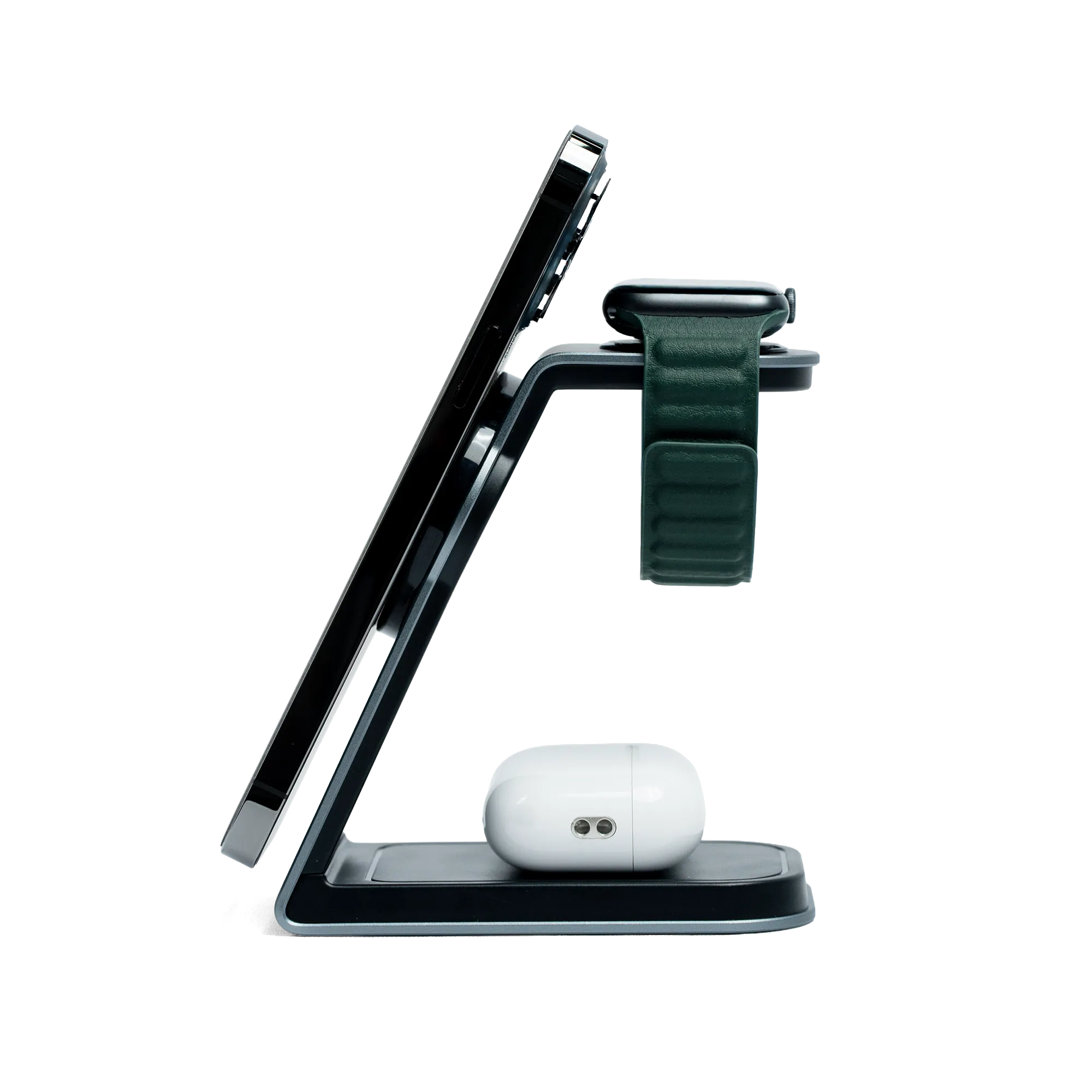 MAGNITIS charging station with iPhone Apple Watch AirPods slate grey aluminum 3-in-1 MagSafe dock
#color_slate-grey