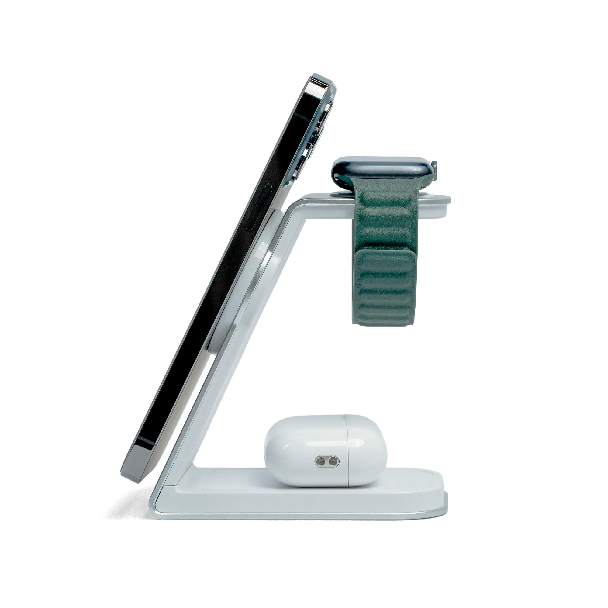 MAGNITIS aluminum charging dock with iPhone Apple Watch AirPods space white 3-in-1 MagSafe