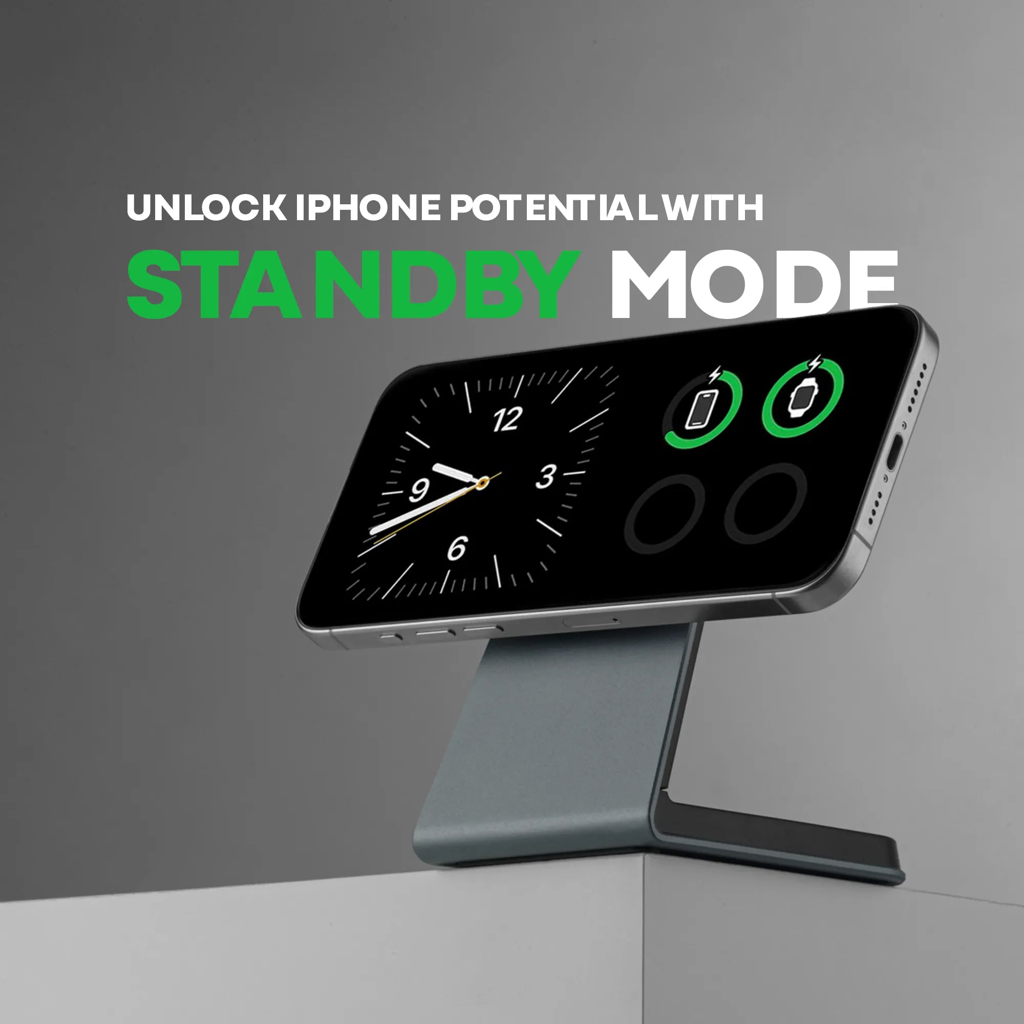 iPhone StandBy mode on MAGNITIS aluminum MagSafe charging stand wireless dock nightstand