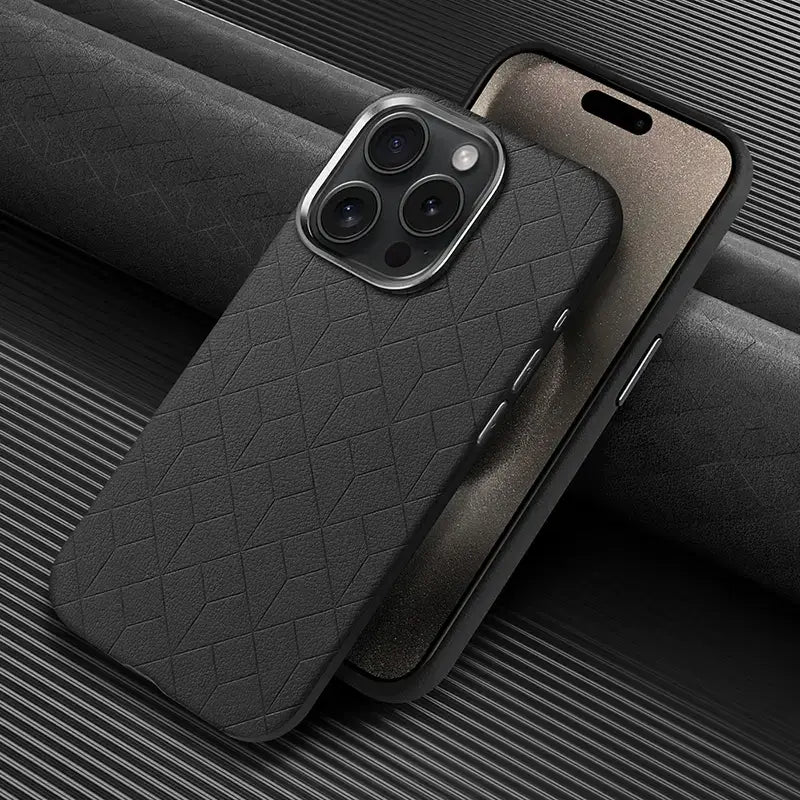Modern Standard Essentia MagSafe iPhone case in black with a diamond-textured finish