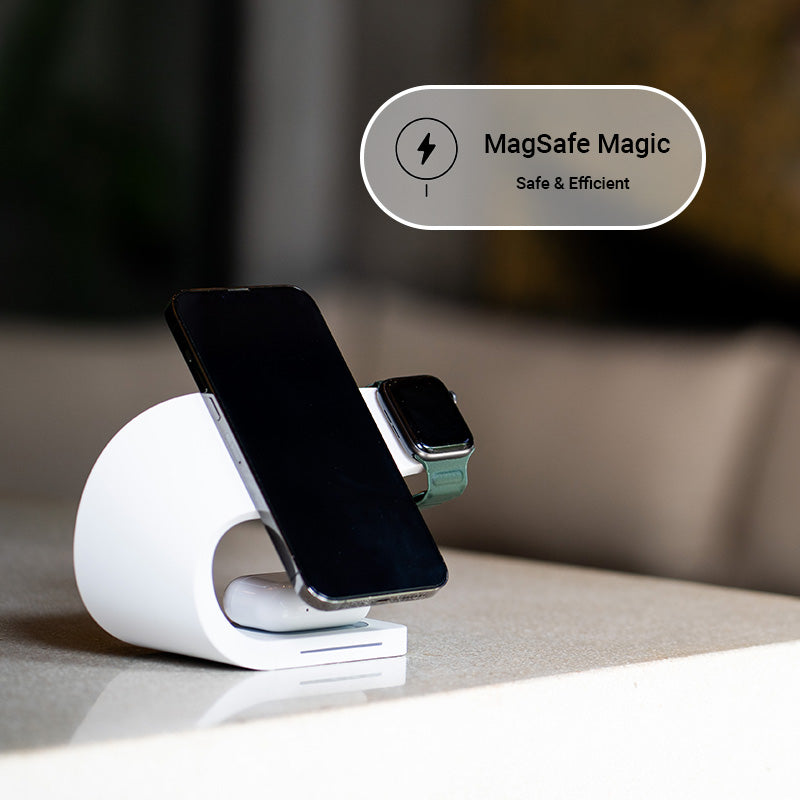 Simpli Banner image of MagSafe Charger, on iPhone, Apple Watch & AirPods