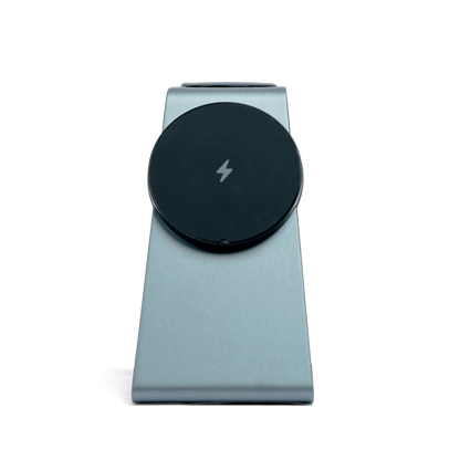 MAGNITIS aluminum wireless charger magnetic charging puck slate grey stand for iPhone
