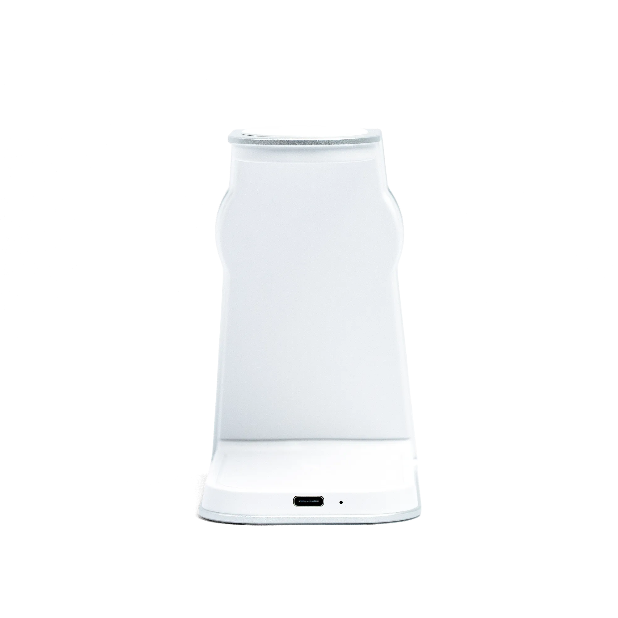 MAGNITIS 3-in-1 charging station back view with USB-C port space white aluminum stand
