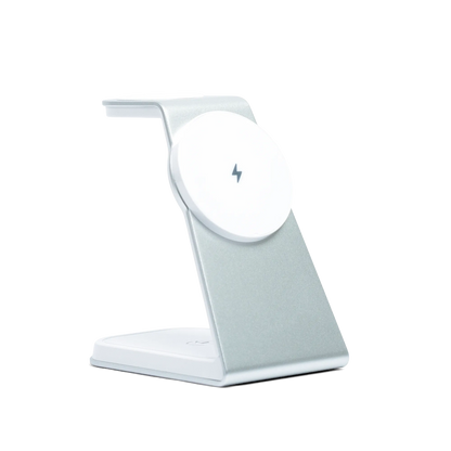 MAGNITIS aluminum MagSafe charging station space white 3-in-1 for iPhone Apple Watch AirPods
