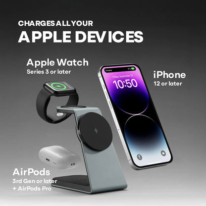 MAGNITIS 3-in-1 charging station for iPhone 12 or later Apple Watch Series 3 AirPods Pro
