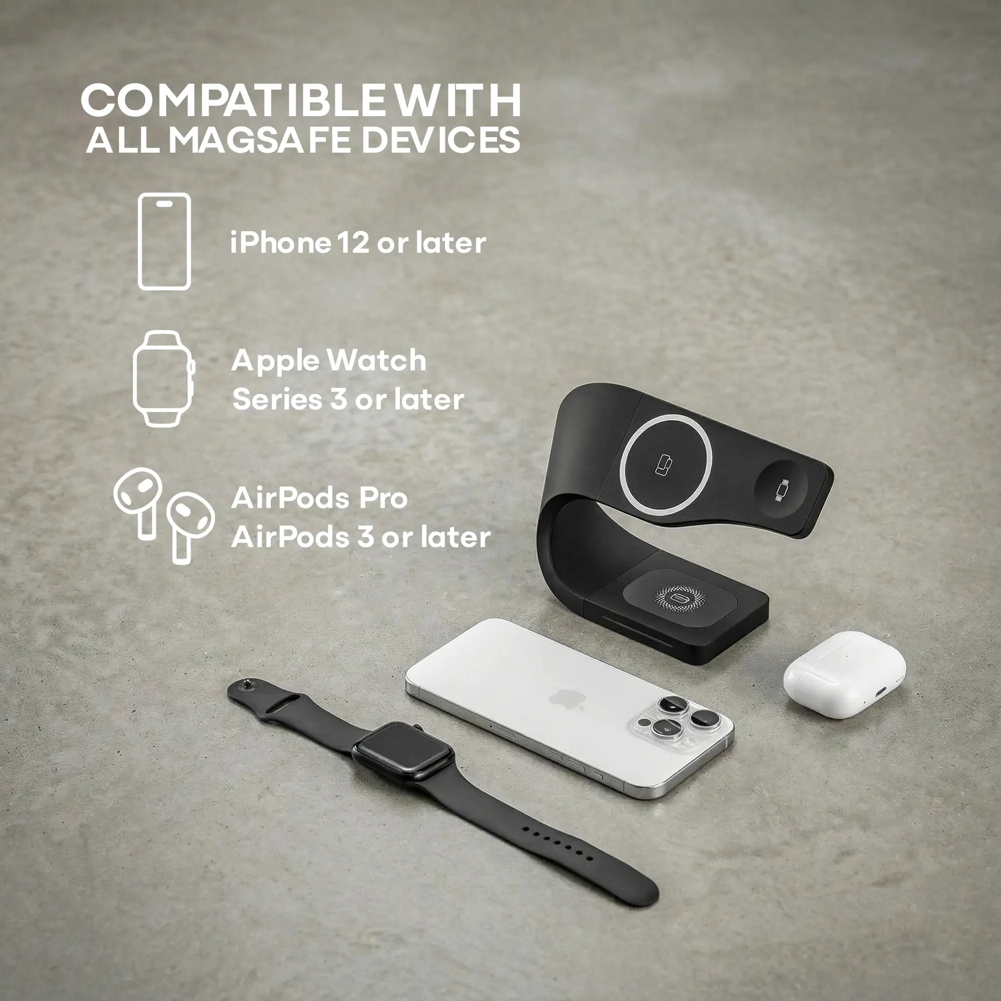 MagSafe charging station compatible with iPhone 12 or later Apple Watch AirPods Pro
