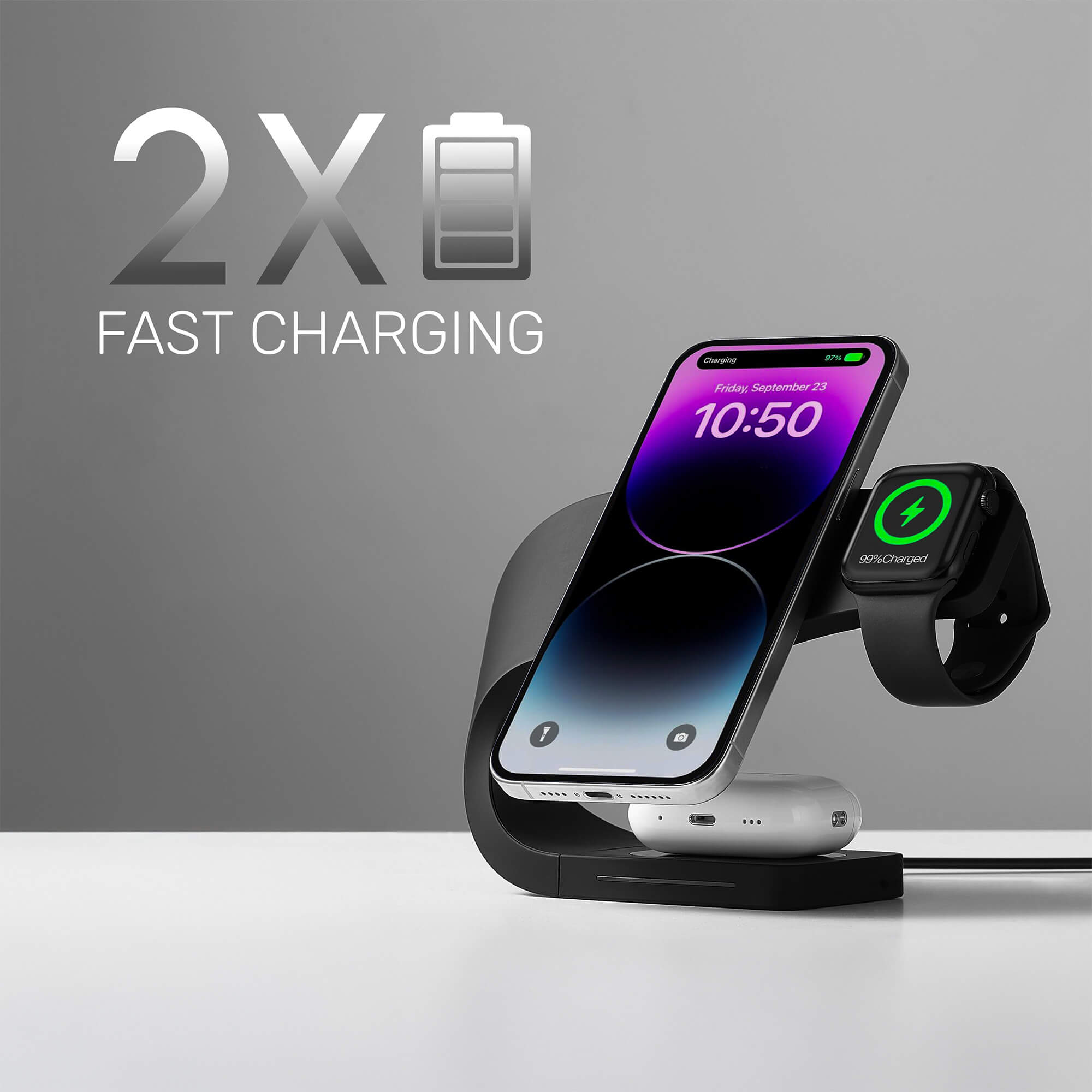 SIMLI 3-in-1 Wireless Charging Station - MODERN STANDARD - 2X CHARGING SPEED